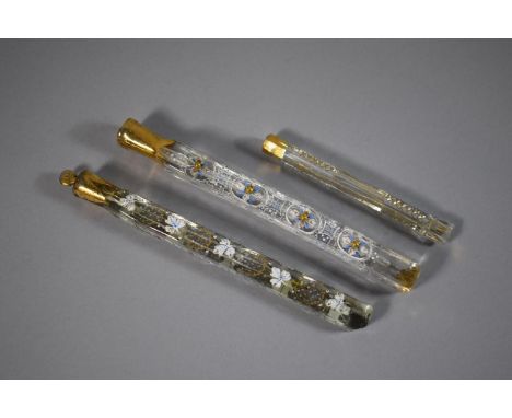 Three 19th Century Gilt and Enamel Decorated Glass Lachrymatory/Tear Bottles, The Longest 18cm.
