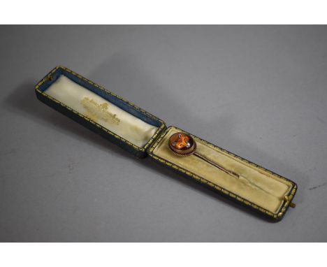 An Essex Crystal Stick Pin with Fox Mask Decoration, with Box. Pinchbeck Base Metal. 