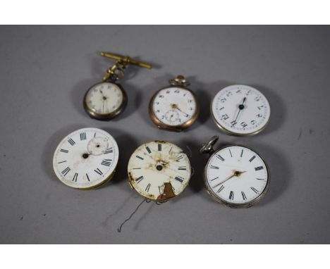 A Collection of Six Pocket Watch Movements, Two with Silver Cases. 