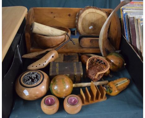 A Collection of Various Treen Items to Include Book Trough, Bowls, Candlesticks, Boxes etc. 
