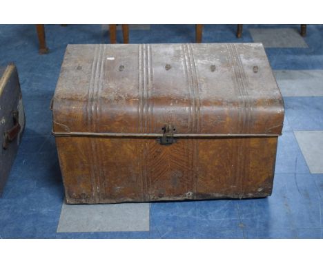 A Vintage Scumble Glazed Tin Travelling Trunk, 71cm Wide. 