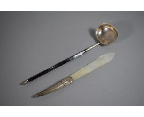 A Small Silver and Mother of Pearl Letter Opener (Birmingham 1900) and a Small Silver and Baleen Toddy Ladle. Georgian Hallma