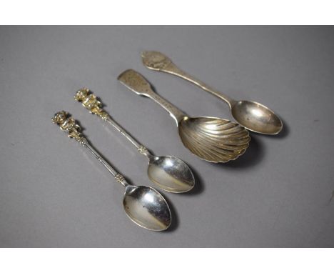 A Collection of Silver Spoons to Include a 19th Century Scalloped Shaped Caddy Spoon (London Hallmark), Two Coffee Spoons wit