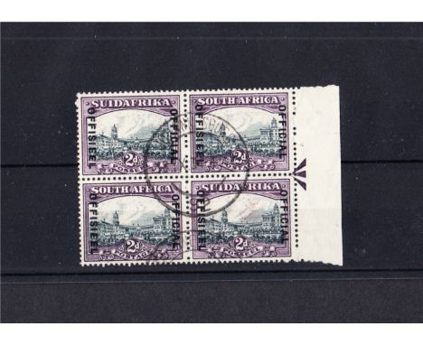 Officials: 1930-47 2d slate-grey & lilac Watermark Inverted positional sheet arrow block of 4 F/U, fine, dated cancels. SG O1