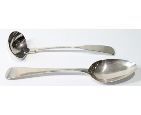 Silver dessert spoon by George Sangster, Aberdeen, and a fiddle pattern toddy ladle by W. Jamieson (both Edinburgh 1854 and 1