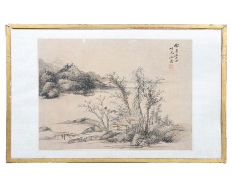 Ink on paper, having seal: Wang Shimin, from a set of twelve leaves, 42cm by 31cm image size 60.5cm by 38.5cm including the f