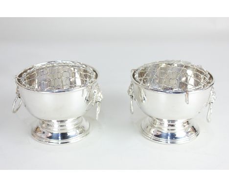 A pair of Elizabeth II silver rose bowls, maker Mappin &amp; Webb, Birmingham 1973, with lion mask ring handles, 5.5oz