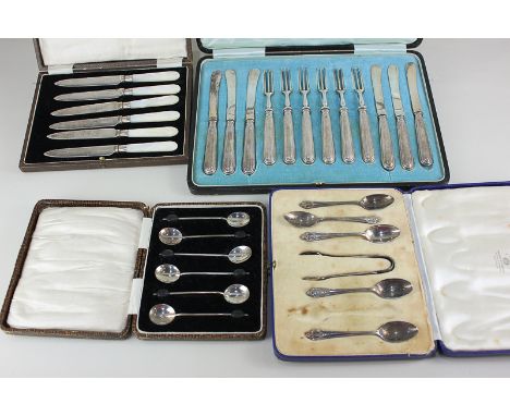 A cased set of six George V silver bean handled coffee spoons, makers Adie Brothers Ltd, Birmingham 1924, a cased set of six 