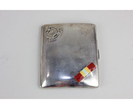 A George V silver cigarette case, maker Sampson Mordan &amp; Co, London 1915, with 8th Battalion Middlesex Regiment crest and