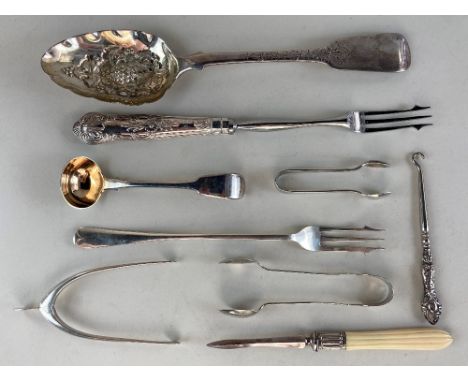 A Victorian silver berry spoon, maker James Beebe, London, 1840; a pair of wishbone sugar tongs, maker James Swan &amp; Son, 