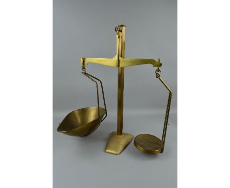 A SET OF W & T AVERY CLASS B BRASS BALANCE SCALES, no weights, height approximately 68cm