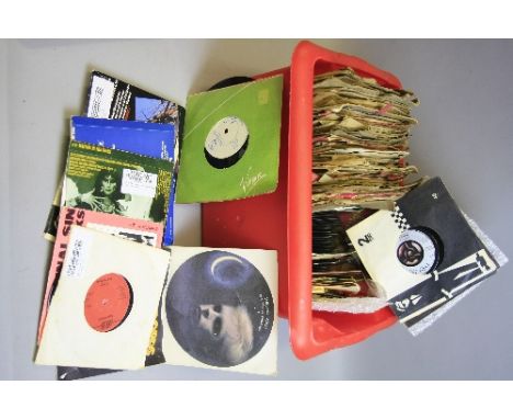 A BOX OF 78'S AND SINGLES, including Elvis Presley, The Beatles, Tubeway Army, etc