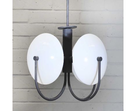 An American 'Aperture 4' ceiling light, modern, designed and manufactured by Allied Maker, with four cast glass diffuser shad
