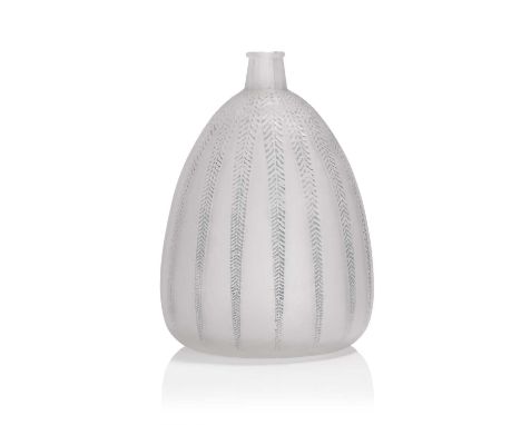 René Lalique (French, 1860-1945), a 'Mimosa' vase, No. 953, designed in 1921, frosted and stained glass, relief-moulded 'R LA
