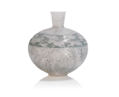 René Lalique (French, 1860-1945), a 'Lièvres' vase, No. 942, designed in 1923, opalescent and stained glass, engraved 'R. Lal