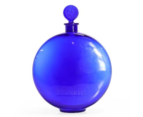 René Lalique (French, 1860-1945), a 'Dans La Nuit 4' cologne bottle, designed c.1926 for Worth, the circular blue glass body 
