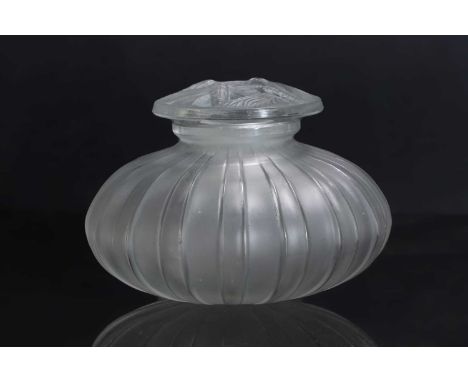 René Lalique (French, 1860-1945), a 'Côtes, Bouchon Papillons' perfume bottle, No. 477, designed in 1911, of low bulbous form