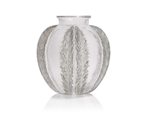 René Lalique (French, 1860-1945), a 'Chardons' vase, No. 929, designed in 1922, stained glass, relief-moulded 'R. LALIQUE',18