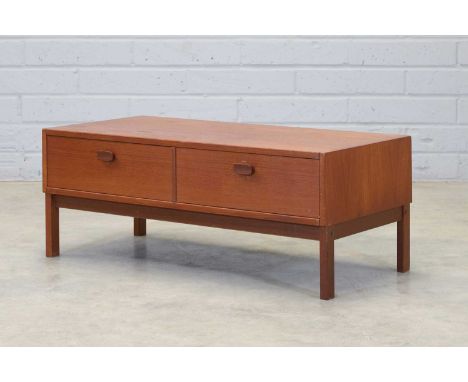 A Swedish teak console, 1960s, manufactured by Ulferts Tibro, with two frieze drawers, raised on rectangular supports, 100cm 