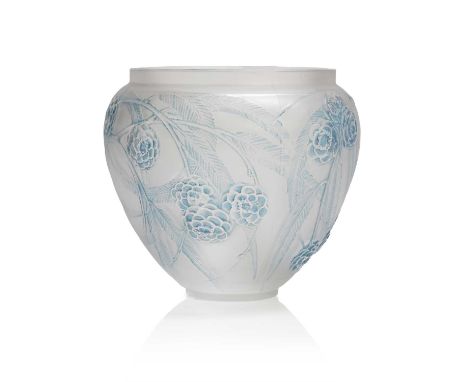 René Lalique (French, 1860-1945), a 'Nefliers' vase, No. 940, designed in 1923, frosted and stained glass, engraved 'R. Laliq