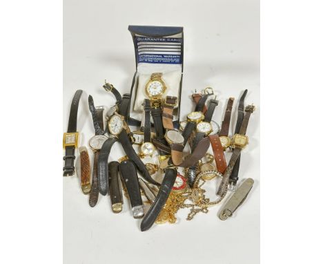 A collection of sixteen gentleman's wrist watches including a Zurich gilt metal watch with quartz movement and enamel dial, v