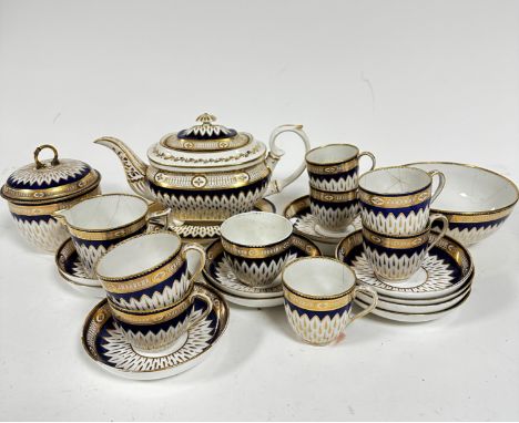 A Duesbury Derby early 19thc part teaset of twenty three pieces including sugar basin (cracked in two places and re-glued), s