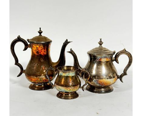 An Epns baluster three piece part teaset including hot water pot (24cm), tea pot and two handled sugar basin