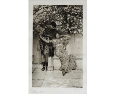 After Sir Lawrence Alma-Tadna, (Dutch/British: 1836-1912) After the Antique, A Roman Soldier and Lady Courting, print, signed