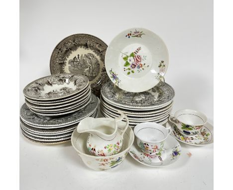 A Victorian H&amp;S China seven piece part teaset including cake plate (20cm), pair of saucers (14cm), sugar basin (h.8cm x 1