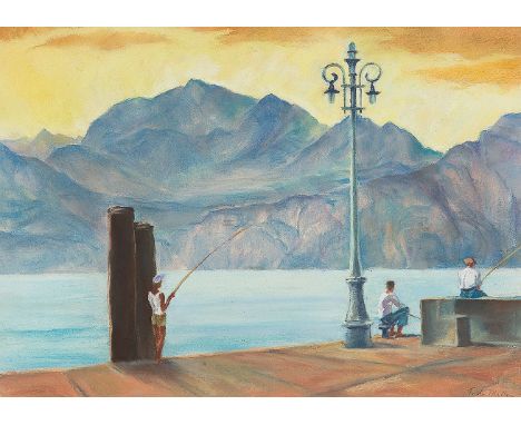 ELFRIEDE MILLER-HAUENFELS* (Graz 1893 - 1962 Wien)AnglerGouache/Papier, 35,6 x 49,7 cmsigniert Fride Miller verso beschriftet