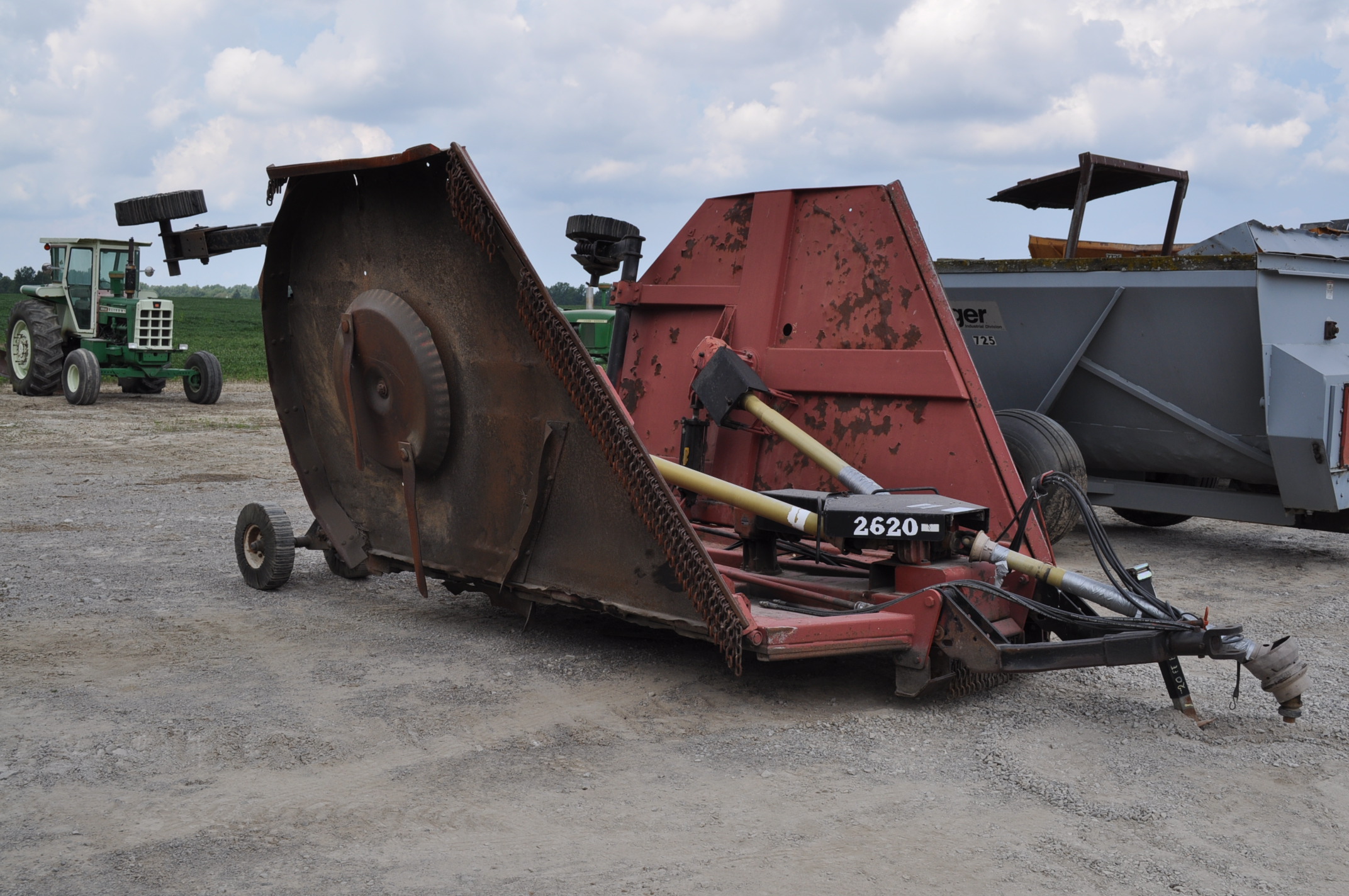 20’ Bush Hog 2620 rotary mower, hyd fold, stump jumper, front chains