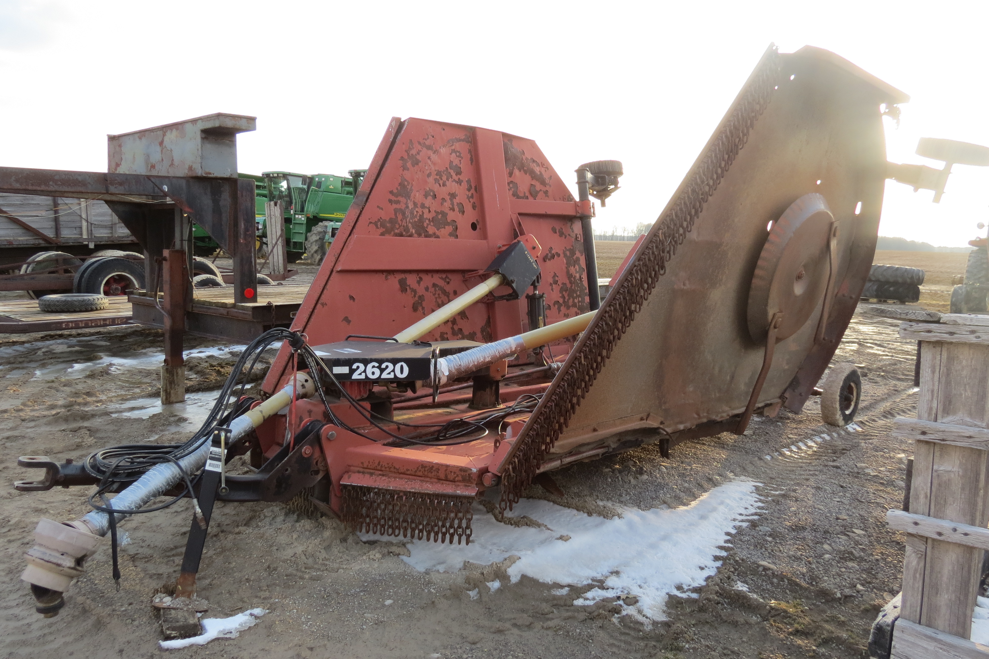 20’ Bush Hog 2620 rotary mower, hyd fold, stump jumper, front chains