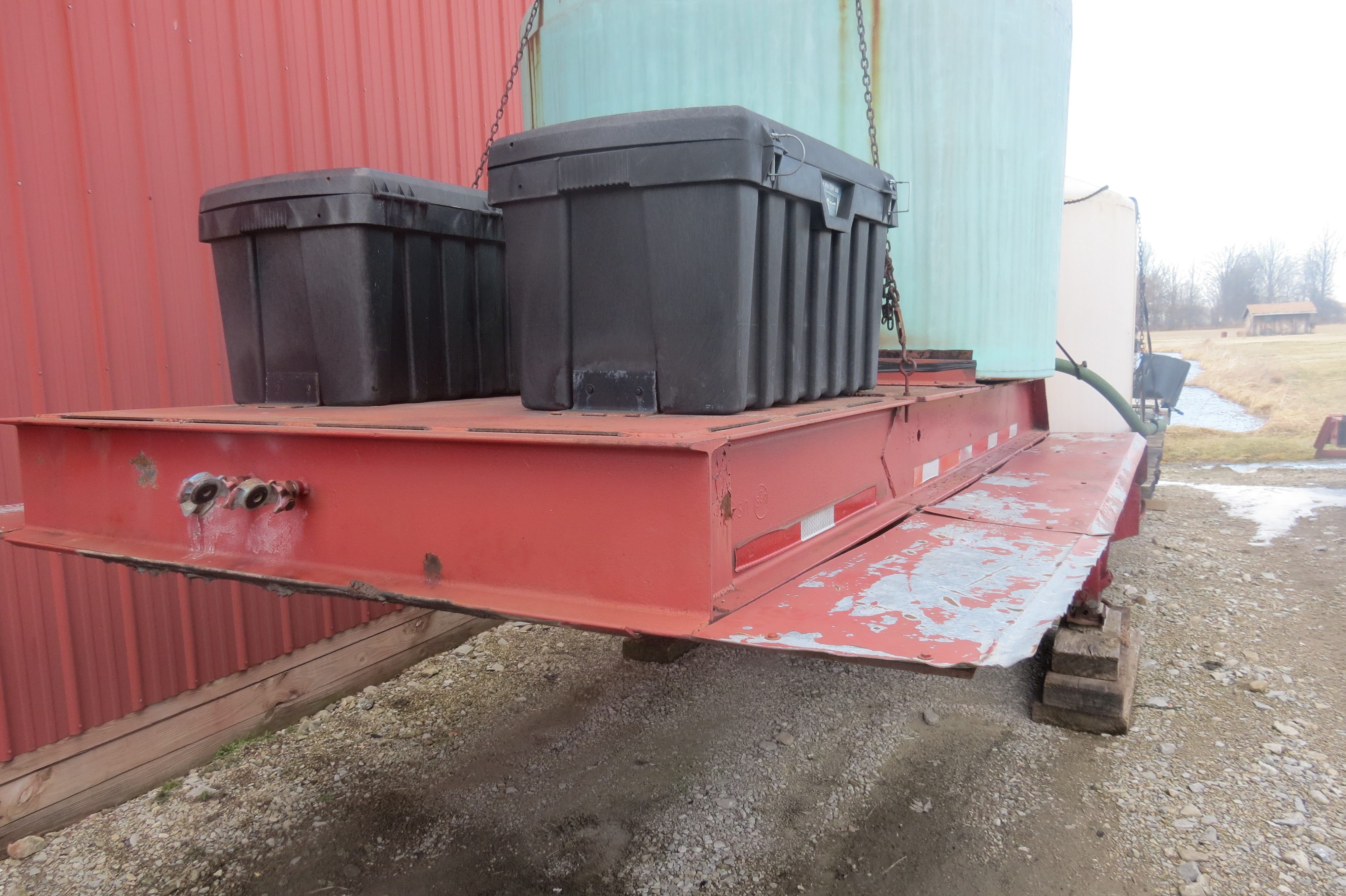 Lowboy trailer with tanks and gas powered pump, no brakes, NO TITLE