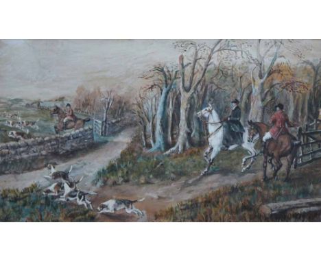 George Derville Rowlandson (1861-1928),  Hunting scene, signed, watercolour, 18.5 x 33cm.; 7.25 x 13in.