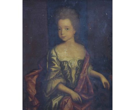 English School, 18th century style,  Portrait of a seated girl with oranges, oil on canvas, 72 x 59.5cm.; 28.25 x 23.5in, in 