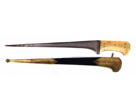 Indian / Persian Pesh Kabz dagger, with ivory handle, gilt metal and fabric covered scabbard, 19th century, 47cm overall leng