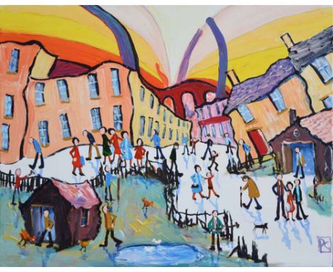 Peter Chippendale (1951-),  "The Pond", initialled, signed and dated 2015 on verso, acrylic on canvas, unframed, 50 x 60cm.; 