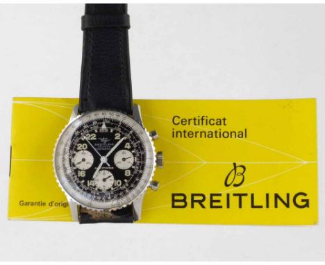 Breitling Cosmonaute Navitimer wristwatch, stainless case numbered 809 and 1125272, black dial, subsidiary cream chronometer 