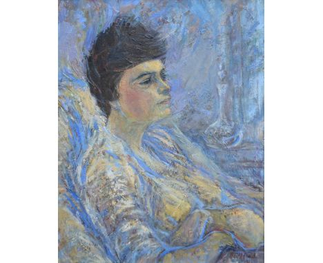 Dorothy Bradford (1918-2008),   Female portrait, signed and dated 1986, oil on board, 50 x 39.5cm.; 19.75 x 15.5in.    Artist