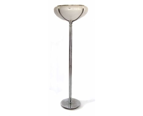 Harvey Guzzini  1960s / 1970s design standard lamp, with chromed four stemmed column and opaque white shade bearing iGuzzini 