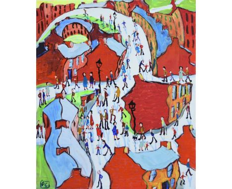Peter Chippendale (1951-),  "Red Gables", initialled, signed and dated 2015 on verso, acrylic on canvas, unframed, 60 x 50cm.