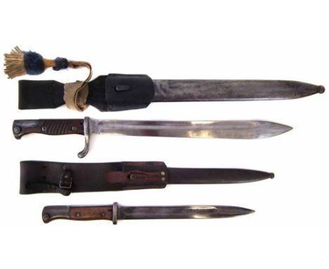 WW1 Mauser 1898 rifle bayonet by Simson & Co. with scabbard and leather frog, also a K98 rifle bayonet by J.A. Henckels, with