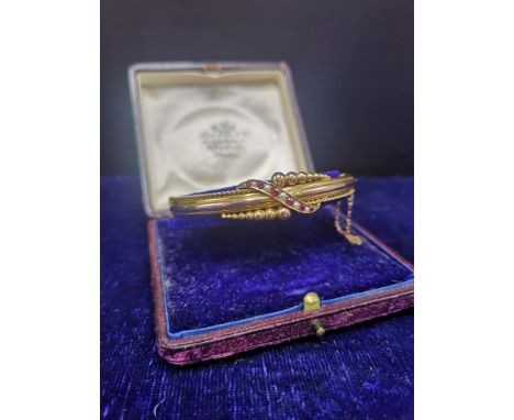 9ct gold sead pearl and Ruby victorian bangle. 
