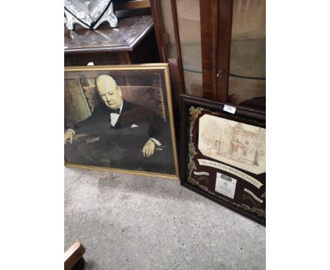 Print of Winston Churchill together with pub mirror. 