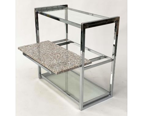 SERVING TROLLEY, 1970's Italian, chrome framed with two glass and one sliding marble shelf, 78cm x 40cm x 80cm H. 