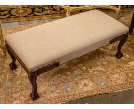 STOOL, 37cm H x 102cm W x 48cm D, Georgian style in light grey linen. 
