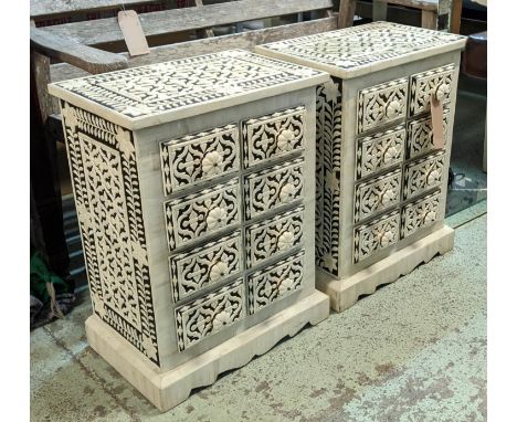 GRAHAM AND GREEN BEDSIDE CHESTS, a pair, each 46cm x 31cm x 62cm H with eight small drawers. (2) 