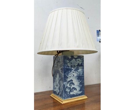 TABLE LAMP, 63cm H Chinese export style blue and white ceramic with shade. 