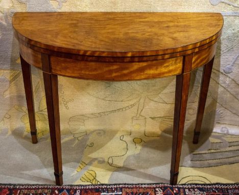 DEMI LUNE CARD TABLE, 74cm H x 97cm x 47cm, George III satinwood, circa 1790, with green baize top. 