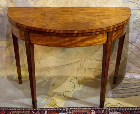 DEMI LUNE CARD TABLE, 74cm H x 97cm x 47cm, George III satinwood, circa 1790, with green baize top. 